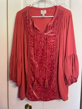 St. John's Bay Coral Textured Boho Tassel Tunic